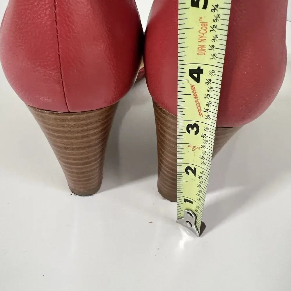 Nine West Sandals Women US 9 Orange Narcissus Leather Wedge Ankle Buckle